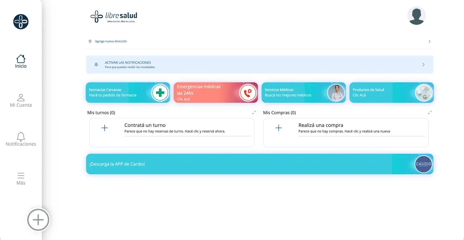 Home de la web app de Libre Salud